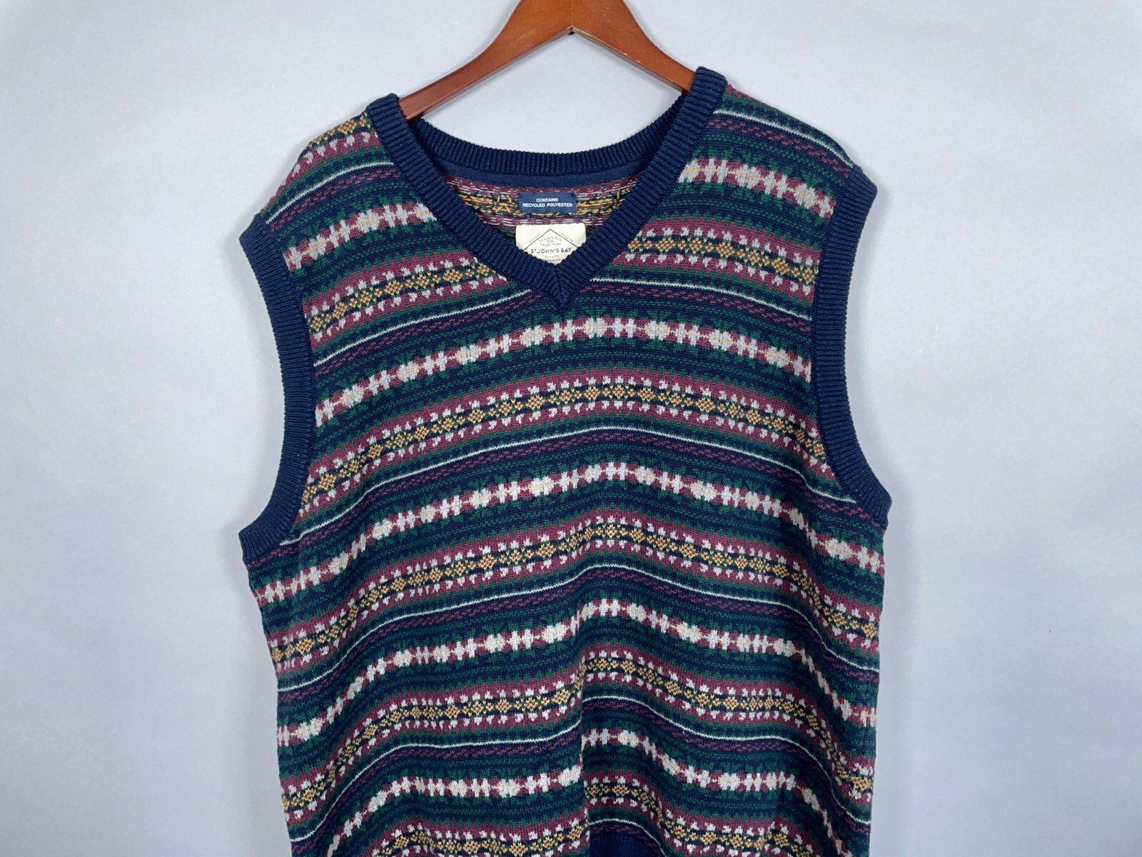 Fair Isle Pattern V-Neck Sweater Vest Adult 2XL Dark Blue