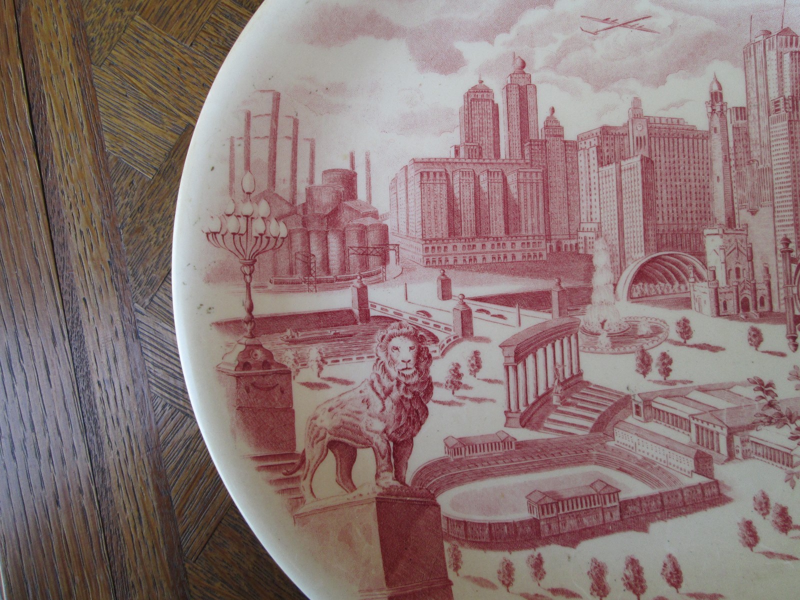 ANTIQUE VTG RED TRANSFERWARE MARSHELL FIELD & CO JOHNSON BROS CHICAGO PLATE