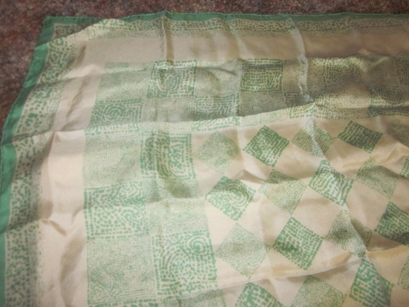 Vintage Echo Womans Scarf  30 X 30 Inches Tan & Green Color Older