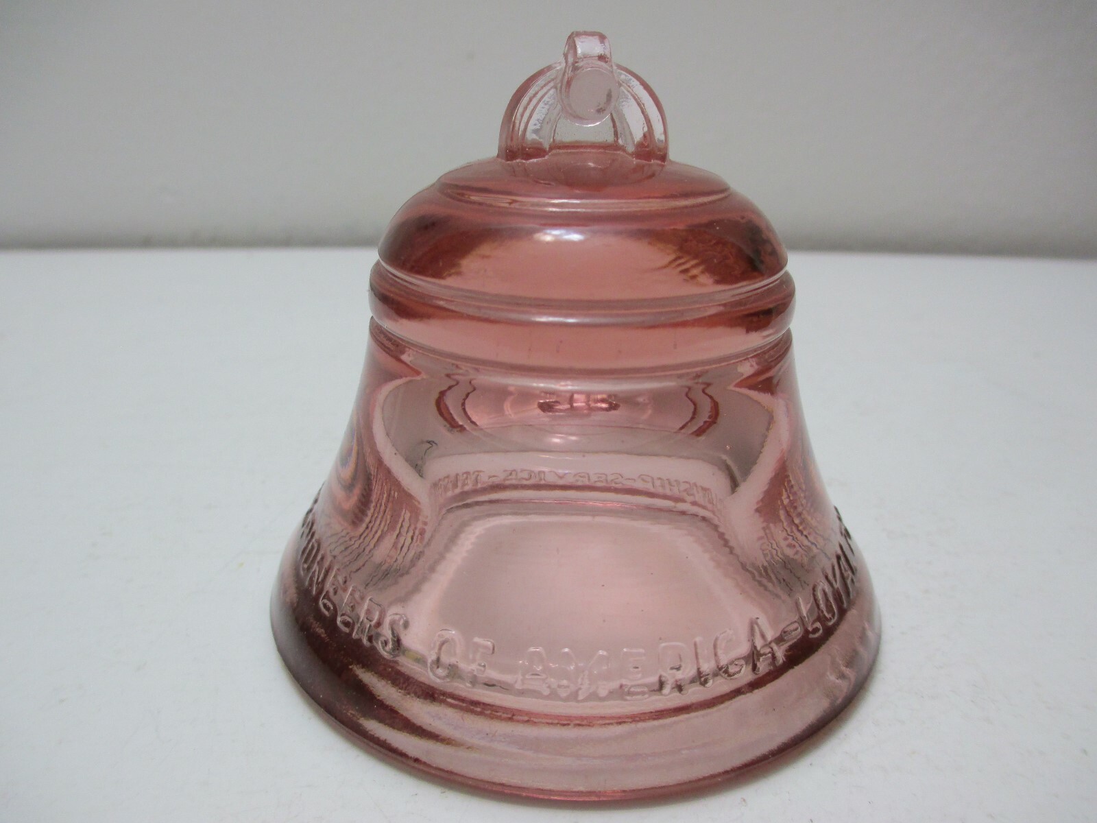 Vintage Telephone Pioneers of America Glass Bell Paperweight Rose Pink 1984