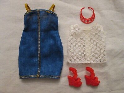 Barbie Fashionistas Curvy Doll # 32 Outfit Dolled Up Denim Dress Lacy Top Shoes