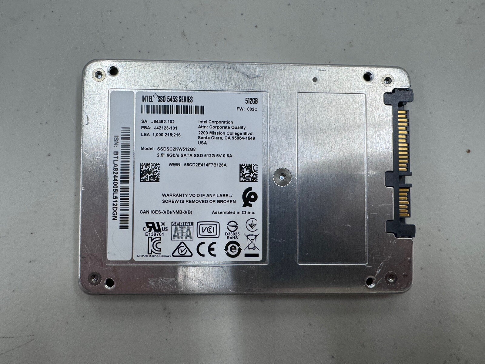 Intel SSDSC2KW512G8 512GB SSD 3個セット
