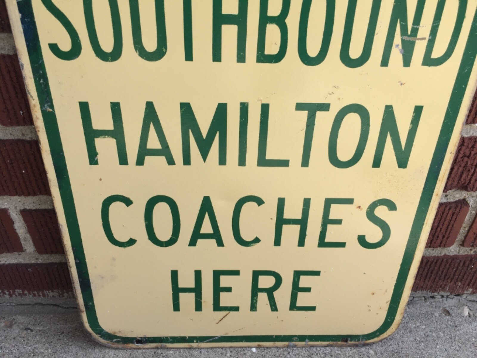 50s - 60s BOARD HAMILTON COACH STOP Downtown Detroit Road Street Sign Michigan