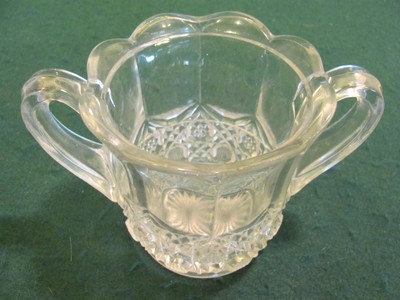 HEAVY EAPG PATTERN GLASS SUGAR BOWL W/ HANDLES
