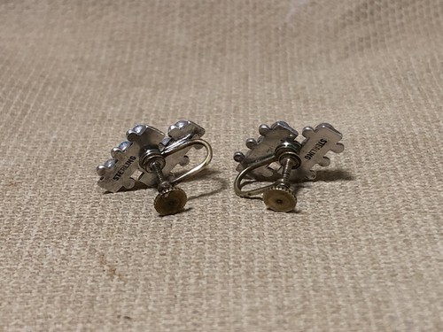 Vintage Sterling Silver and Turquoise Early Zuni Type Design Screw Back Earrings