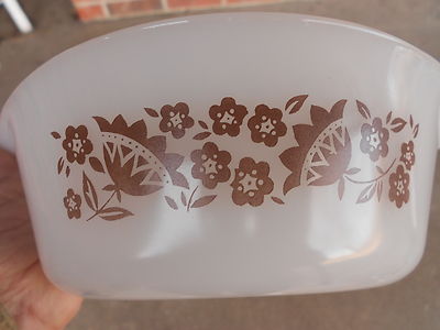 Glasbake Casserole Dish with Handles Brown Flower Pennsylvania Dutch  1Qt USA