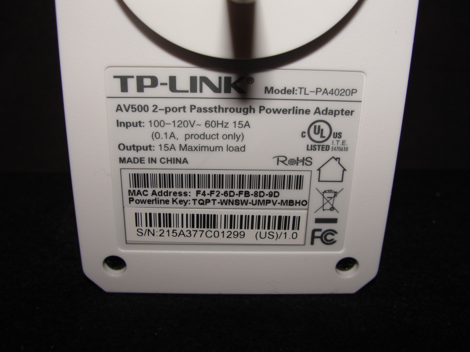 New TP-LINK AV500 2-port Passthrough Powerline Adapter TL-PA4020P w/ Cat 5 Cable