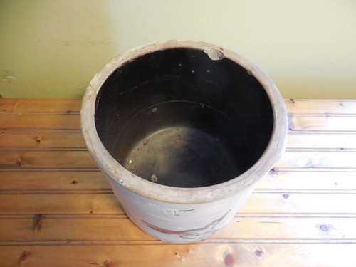 2-Gallon Antique Stoneware Pottery Crock with Cobalt Blue Bird Decoration