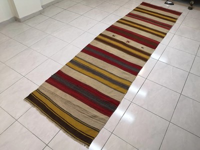 Vintage Turkish Kilim Hallway Runner Rug, Striped White Rug (3.1 x 11.5 ft)