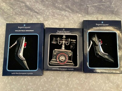 set of 3 regent square collectible ornament with fine European crystals.  2014. 