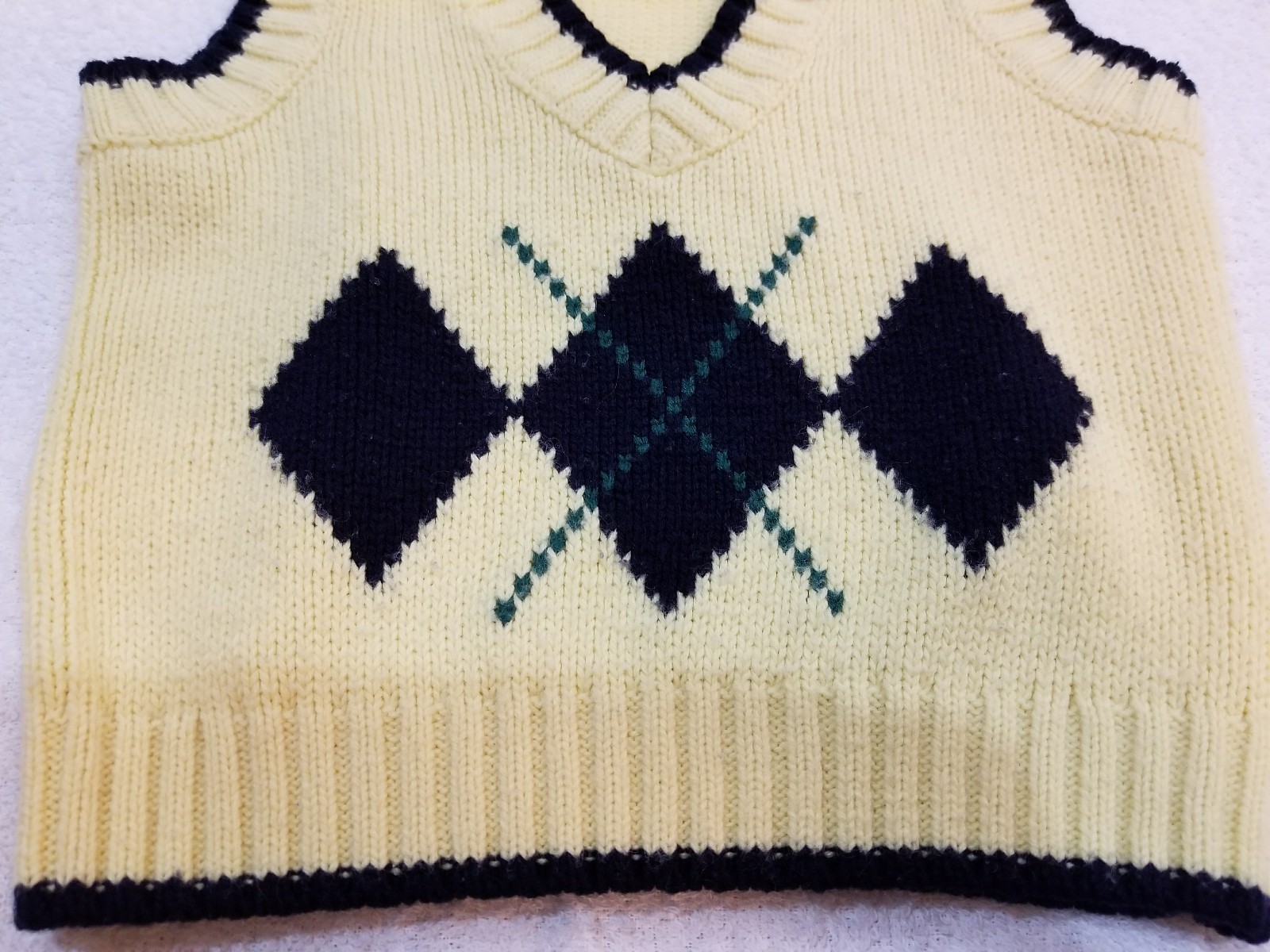 Toddler Boy's Size 12 Mos Yellow with Navy Blue Diamonds Sweater Vest
