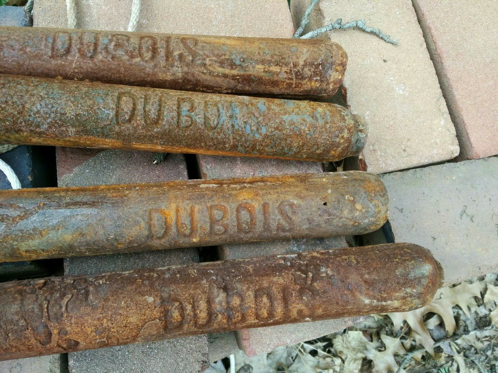 4 Nice and Smooth Cast Iron Window Weights 17 inches 9 lbs Dubois ca.1933 VGC