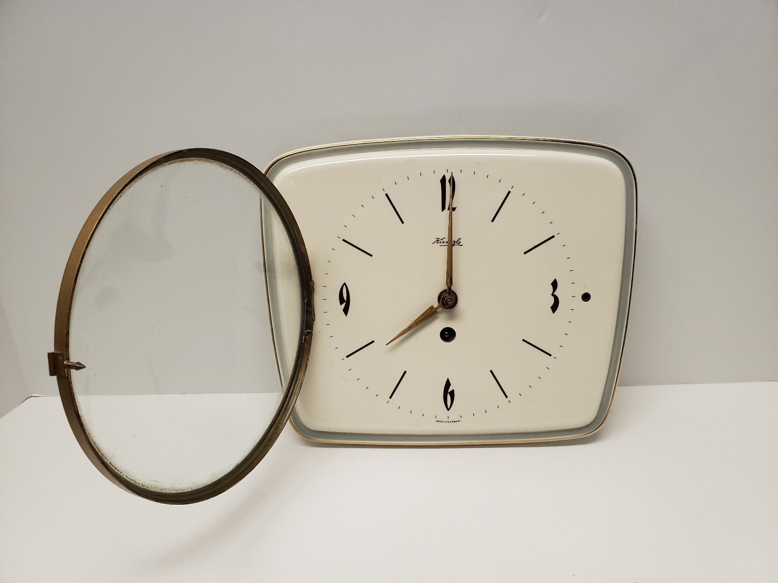 Kieninger German Antique Ceramic Kitchen Wall Clock | Kienzle Junghans era BROKE