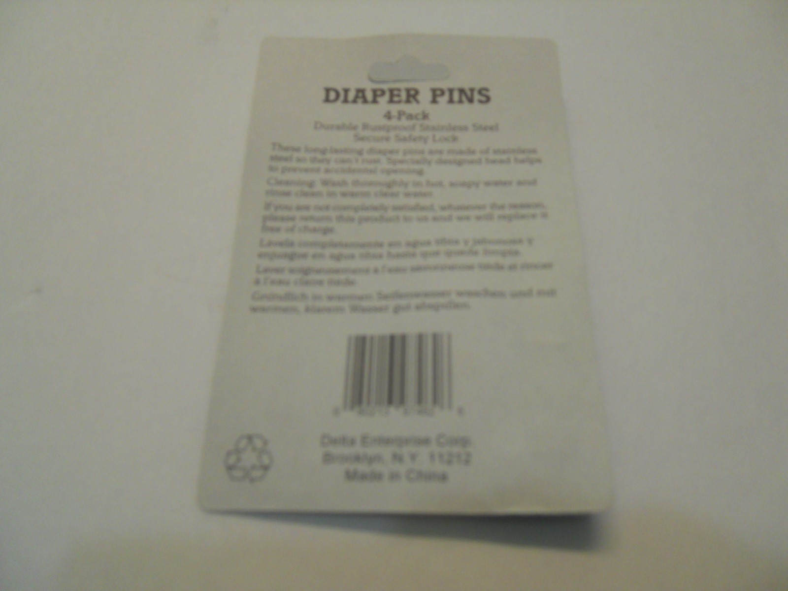 Baby Diaper Safety Pins..Yellow or White (4 Pins) per Pack- Set of 2 Packs *NEW