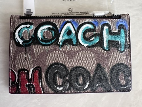 NWT COACH MINT + SERF KHAKI/MULTI ZIP CARD CASE CM158 | eBay