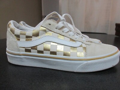 Slightly used! Vans Shoes Sneakers Beige w/Gold Checker Flats Size Women 6