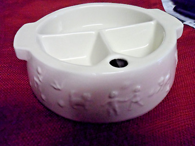 Vtg Baby Food Warmer Dish Ceramic  Pink Bowl Animals Divided w/Water Reservoir