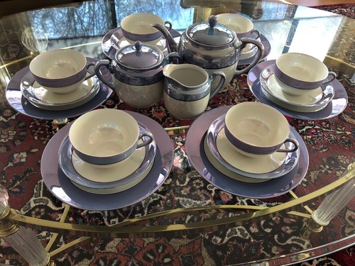Noritake Morimura China Coffee/Tea Set Lusterware Purple Pearlized