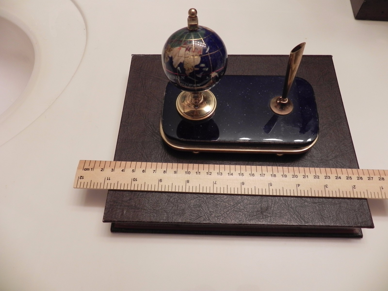 Handcrafted Gemstone Globe Desk Pen Holder Lapis Blue, Nice ! Free Shipping !