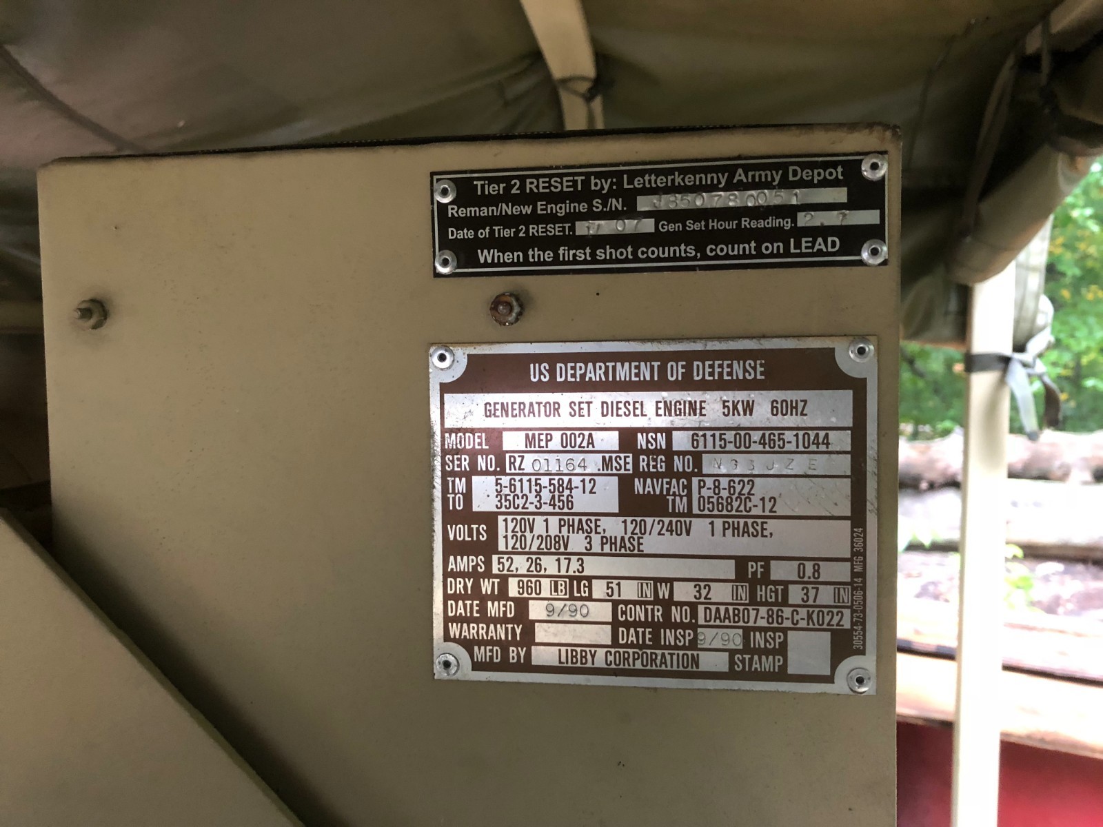 MEP-002A 5Kw Military diesel generator with covered trailer fully tested 33 hr