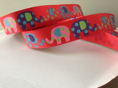 7/8  Polka Dot Elephant Grosgrain Ribbon By The Yard
