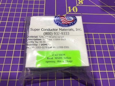 Nickel Titanium Target Ti/Ni (50:50 at%)  99.99% Pure ,3.00'' Dia  x 6mm Thick 
