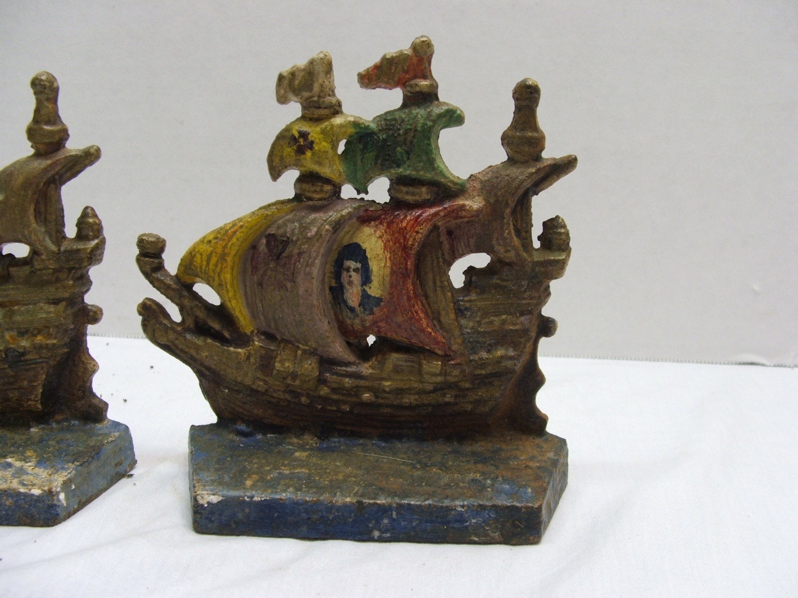 Vintage Sailing Ship Bookends Iron Heavy Duty