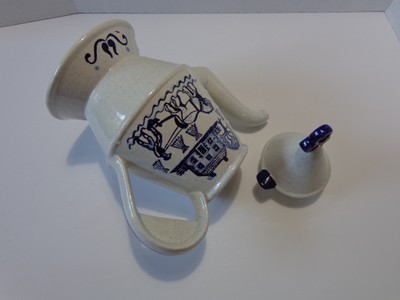 Vintage Metlox USA Provincial Blue Poppyt Tall Coffee Tea Pot w/ Lid Horse Buggy