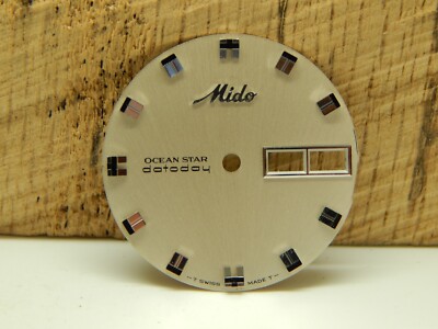 Vintage Mido Ocean Star Datoday Watch Dial Pearl 29.25mm Black & Silver Markers