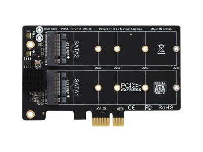 Waveshare PCIe X1 to 2-ch M.2 SATA 6Gbps Expander, JMB582 control chip