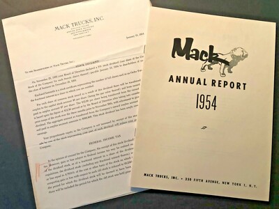 MACK TRUCK INC 1954 Annual Financial Report & Stock Dividend Mimeographed Letter