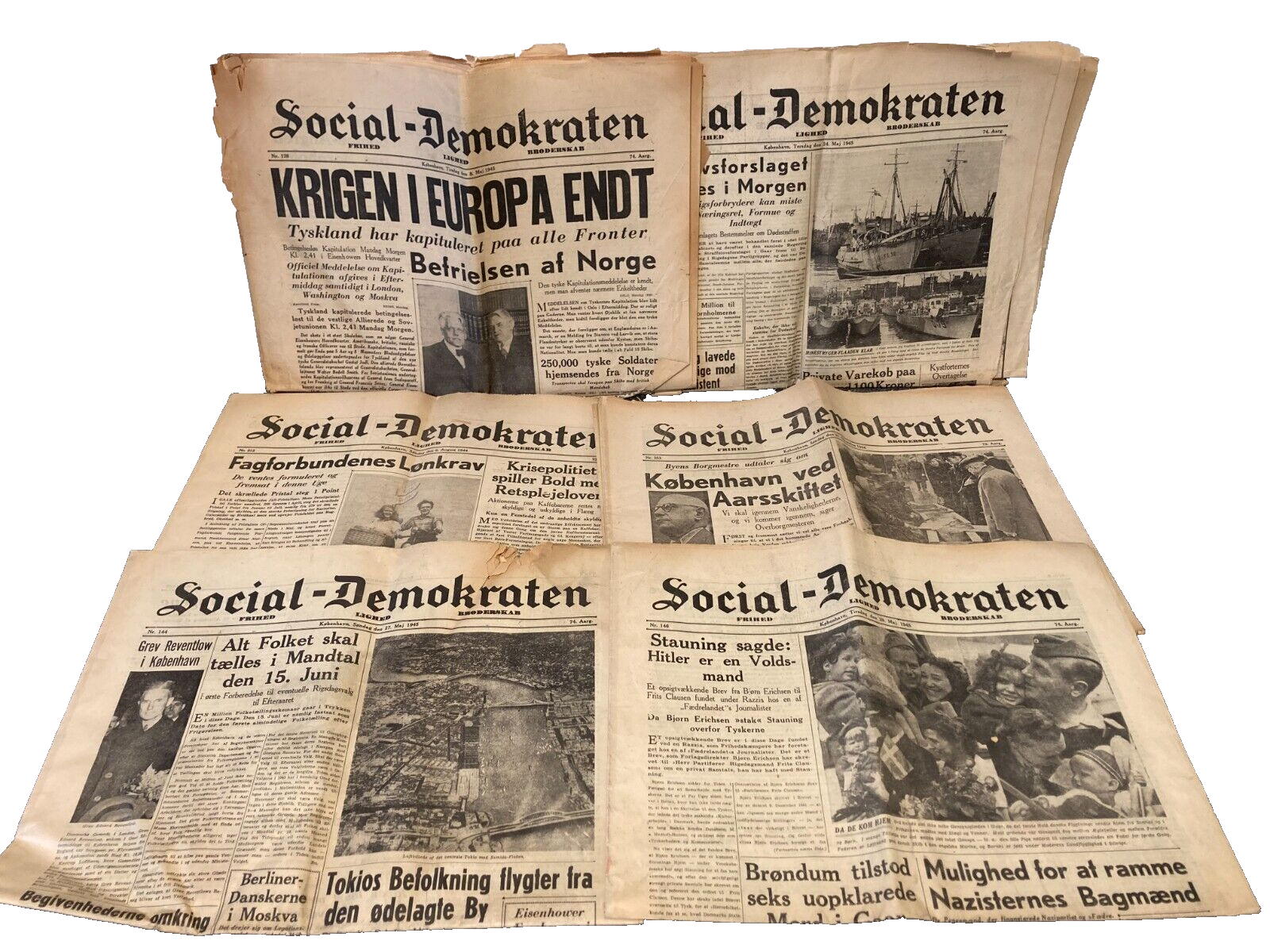 洋書 WAR PAPERS 6x Pcs Danish WWII World War 2 Newspaper Lot 1944-45 