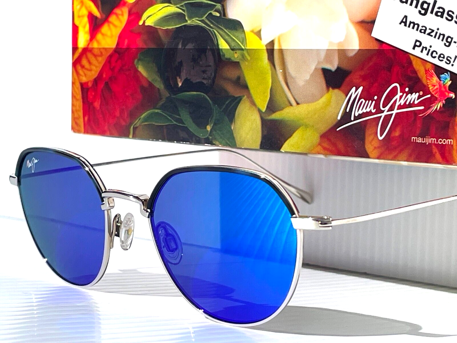 Pre-owned Maui Jim Island Eyes Matte Silver Polarized Blue Lens Sunglass B859-17