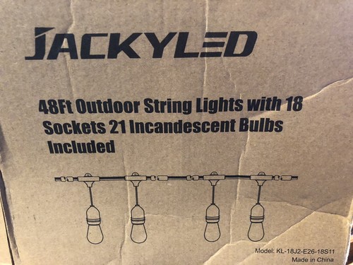 Jackyled 48 Ft Outdoor String Light With 18 Sockets Bulbs Included