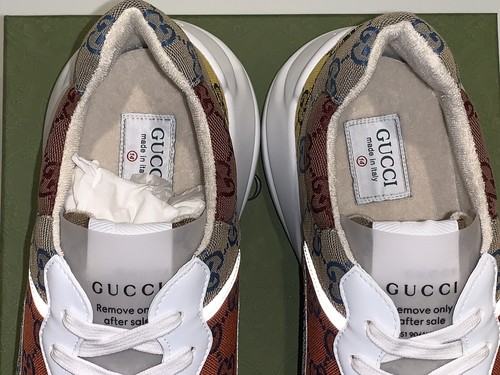 Pre-owned Gucci Rhyton Yellow Multicolored Fabric Canvas Men's Sneakers  Sz. 14