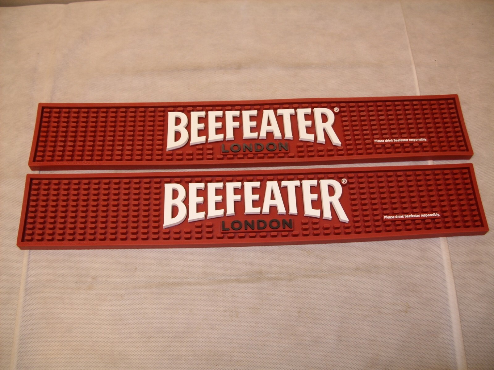 (2) Beefeater English Gin - Promo Branded Rubber Bar Rail Spill Mat - NEW