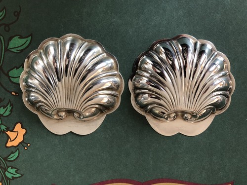 2 Sterling Silver Clam Shell Dishes, Shell Bowls, Vintage Shell Bowls