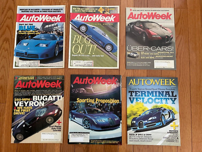 6 AutoWeek Magazines Bugatti  EB110 & Veyron  1991 1992 1999 2003 2005 2012