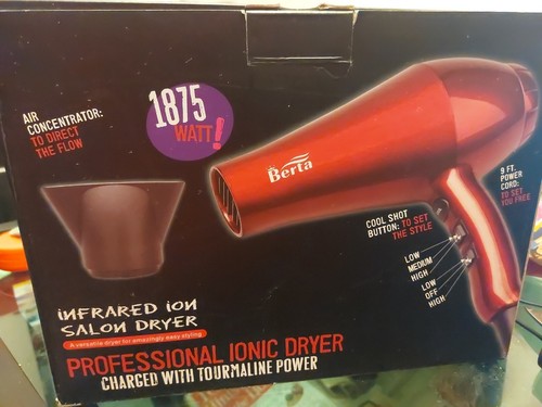 Berta 1875W Ionic Ceramic Hair Dryer- 2 Speeds-3 Heat Settin