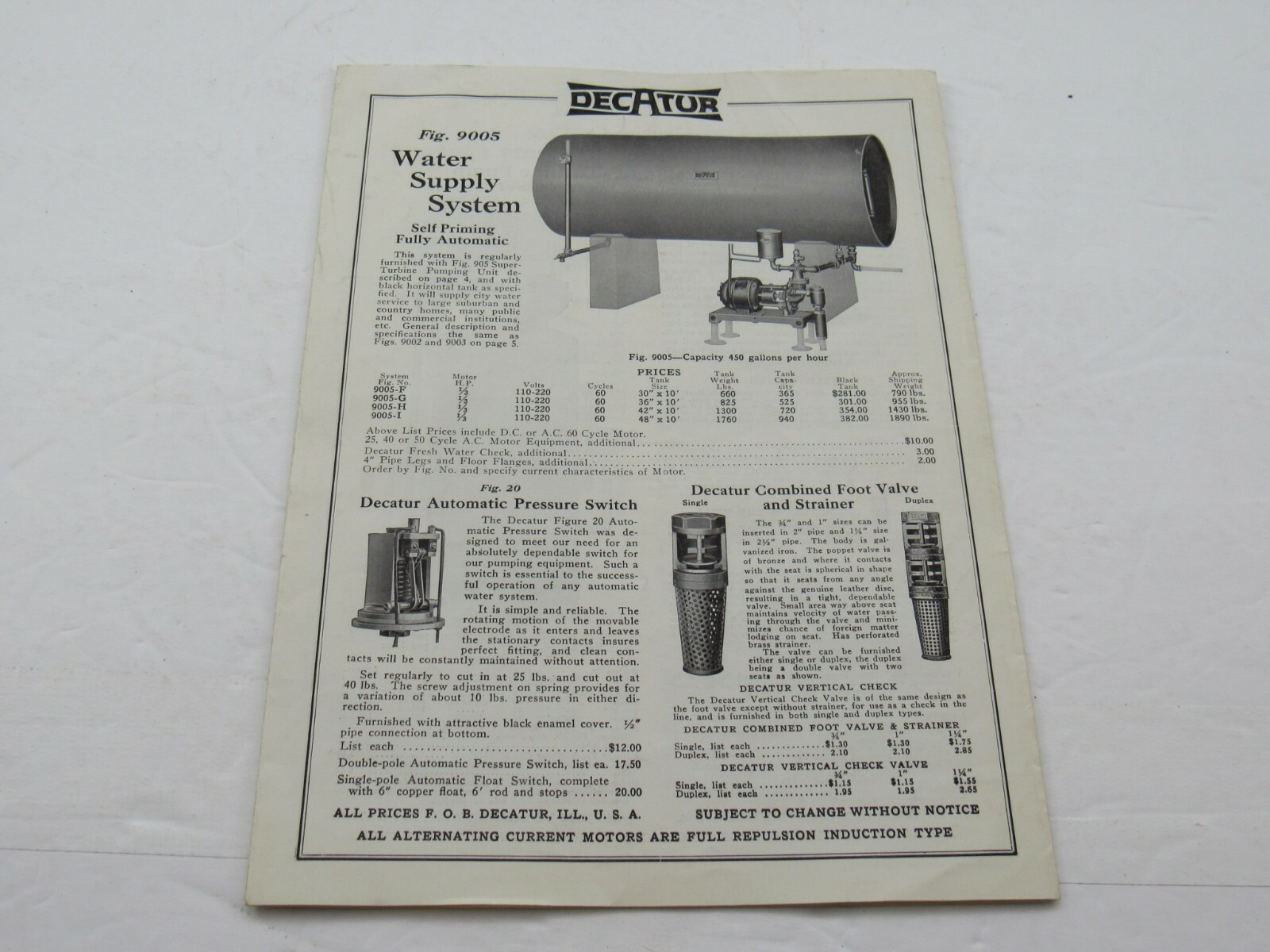 1927 DECATUR PUMP Illustrated Brochure : Super Turbine Pump, Home Water Systems
