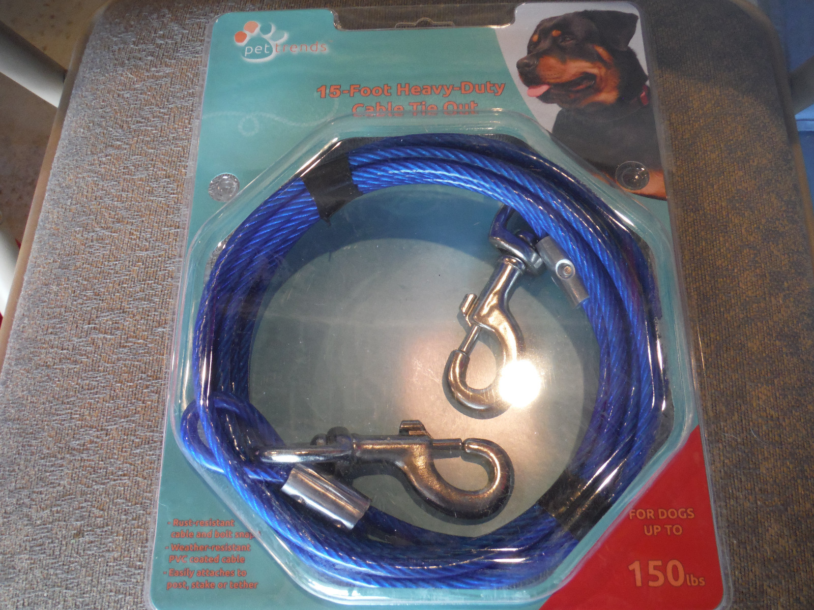 NEW Pet Trends Heavy Duty Dog Cable Tie Out - COLOR CHOICE - Blue, Silver, Red