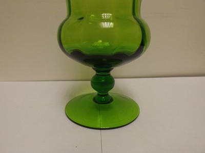 HAND BLOWN GREEN GLASS PEDESTAL VASE