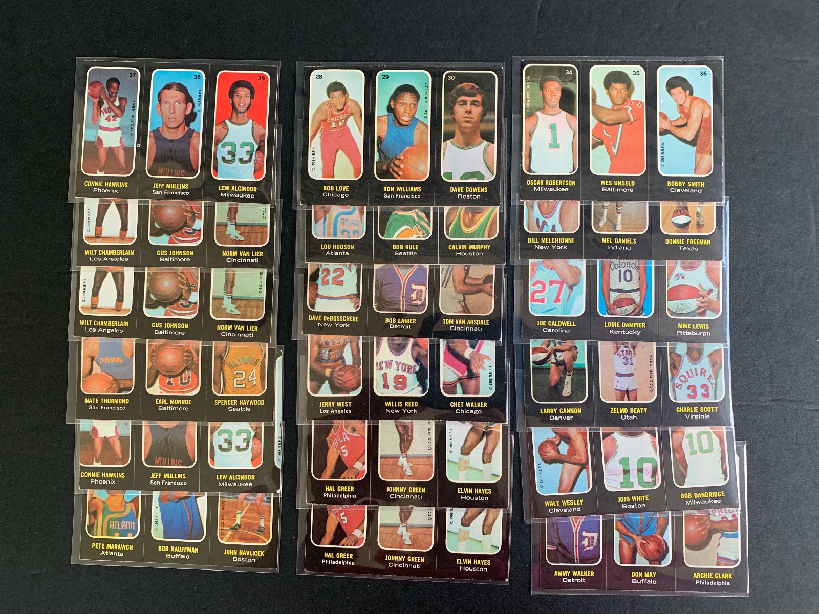 1971 Topps Basketball Sticker Trios Inc Lew Alcindor Jerry West Huge 18 Card Lot