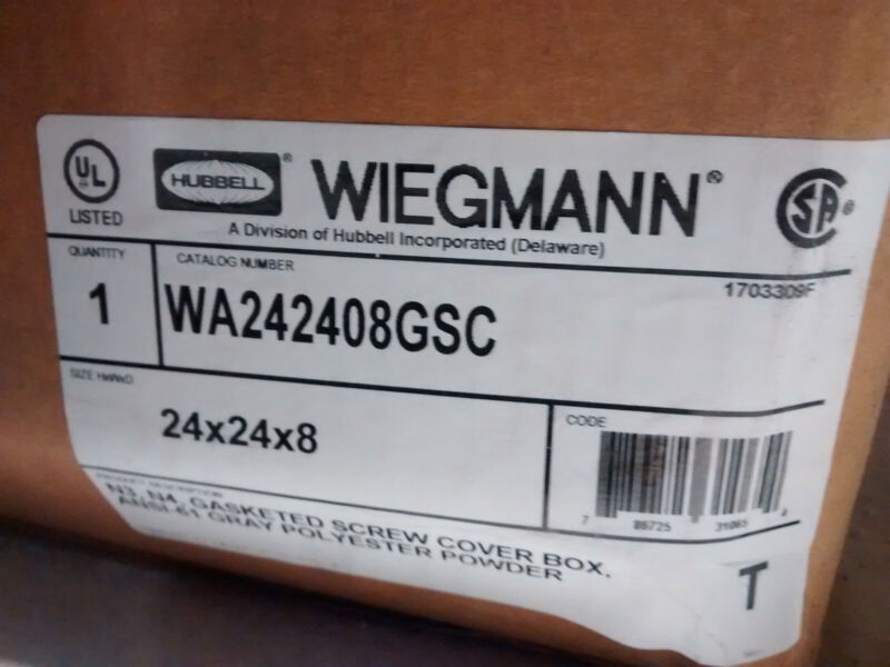 Hubbell / Wiegmann Wa242408gsc 24" X 24" X 8" N4 Gasketed Screw Cover Box Gray 