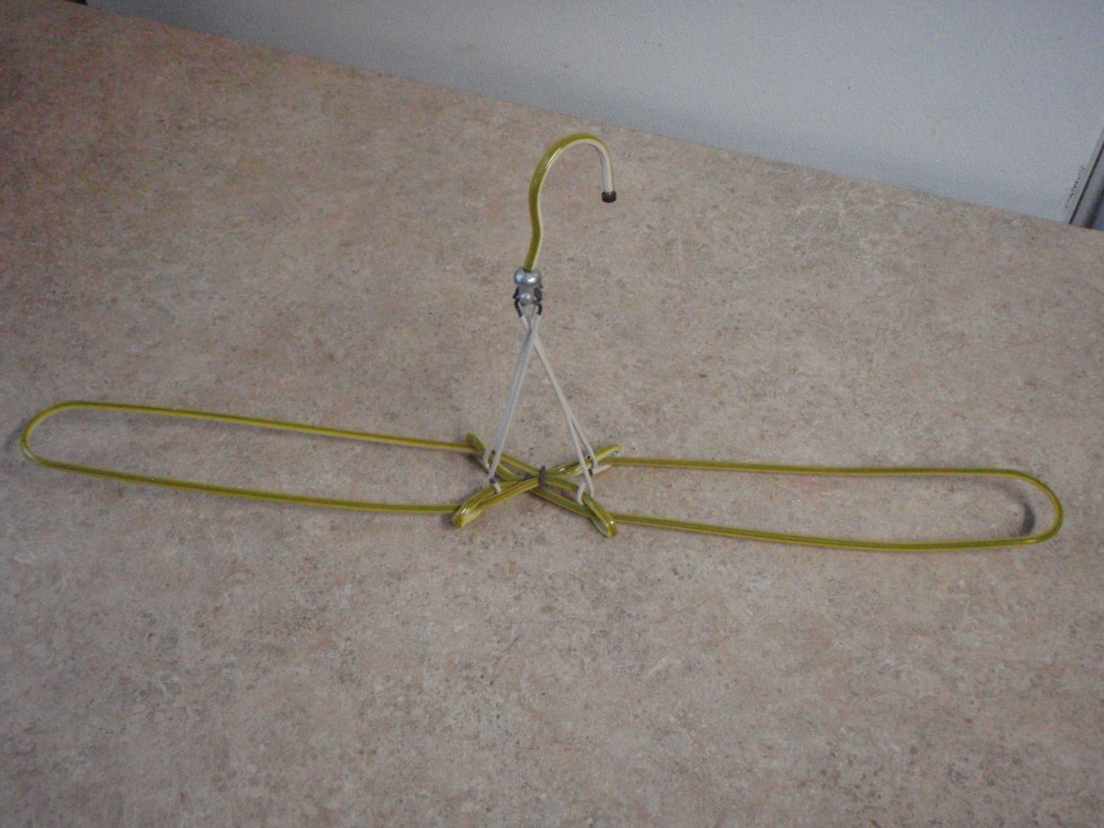 2 Rare Vintage Clothes Hangers Vinyl Covered Wire Folding Adjustable Unusual Lot