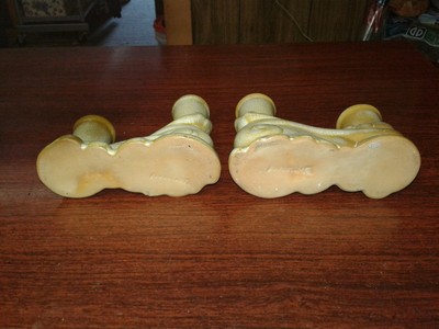 2 VINTAGE FRANKOMA POTTERY CANDLESTICK HOLDERS - BLOCK LETTERS - PRESSED MARK