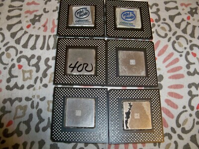 Lot of 6 Intel Celeron Vintage CPUs Gold SL3A2 (2X) * SL3FY (2X) * SL3BA * SL35R