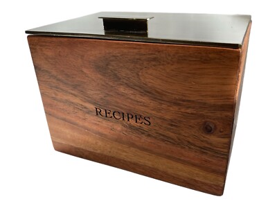 Wooden recipe box with brushed brass hinged lid by Hearth & Hand heavy rectangle