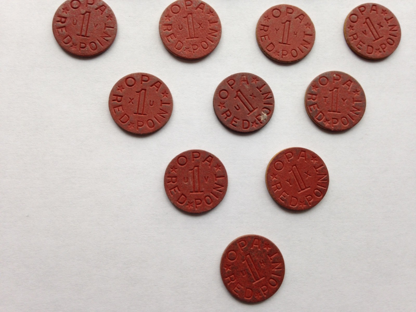 17 Pieces - Rare Vintage - U.S. WWII OPA Red Point Ration Tokens