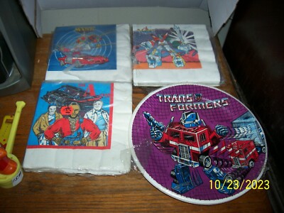 (4) Vintage 80's Mask, A-Team , Voltron Napkins & Transformers Party Plates
